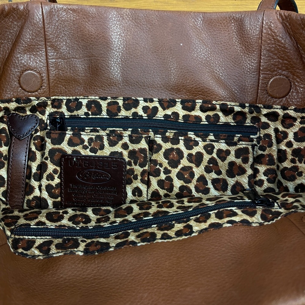 Brighton Pebbled Leather Shoulder Bag Black Brown Leopard Lining‎ Handbag Supple - Picture 9 of 13